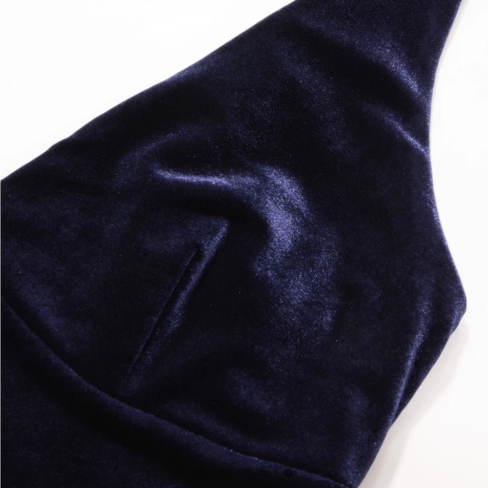 VELVET NAVY INDIGO V-NECK SPLIT RUFFLE HEM MAXI SLEEVELESS V NECK DRESS - Picture 6 of 8